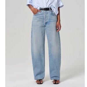 Citizens of Humanity Ayla Baggy Cuffed Crop Wide Leg Jeans Gemini Light Blue 28